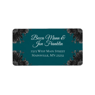 Turquoise Black Grey Rozen Gothic Wedding Etiket
