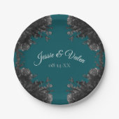 Turquoise Black Grey Rozen Gothic Wedding Papieren Bordje (Voorkant)