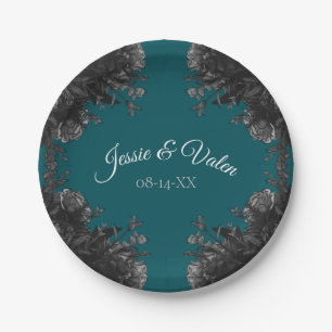 Turquoise Black Grey Rozen Gothic Wedding Papieren Bordje
