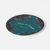Turquoise Black Grey Rozen Gothic Wedding Papieren Bordje (Gekanteld)