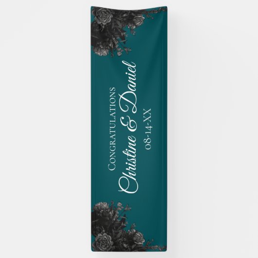 Turquoise Black Grey Rozen Gothic Wedding Spandoek (Verticaal)