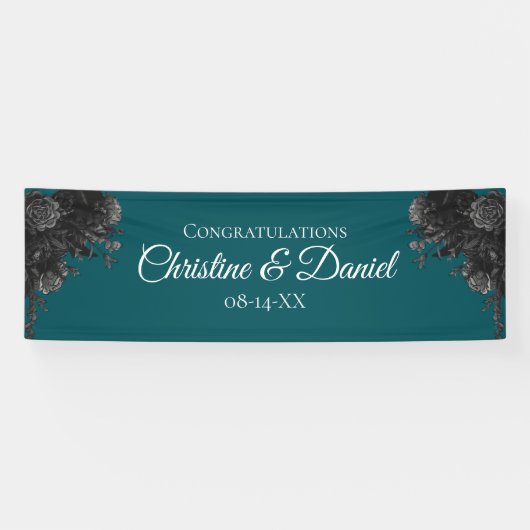 Turquoise Black Grey Rozen Gothic Wedding Spandoek (Horizontaal)