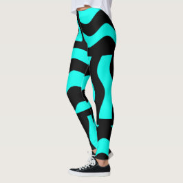 Turquoise & Black Leggings Abstracte Stretch Pants