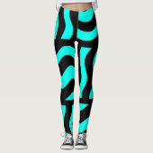 Turquoise & Black Leggings Abstracte Stretch Pants (Voorkant)