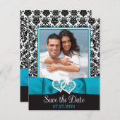 Turquoise, Black Love Hearts Foto de datum opslaan (Voorkant / Achterkant)