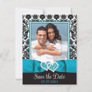 Turquoise, Black Love Hearts Foto de datum opslaan