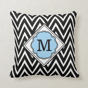 Turquoise & Black Monogram Chevron Pattern Pillow Kussen