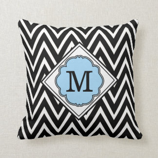Turquoise & Black Monogram Chevron Pattern Pillow Kussen