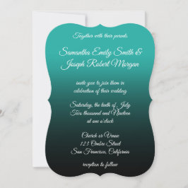 Turquoise Black Ombre Elegant Calligraphy Wedding Kaart