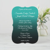 Turquoise Black Ombre Elegant Calligraphy Wedding Kaart (Staand voorkant)