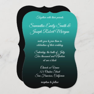 Turquoise Black Ombre Elegant Calligraphy Wedding Kaart