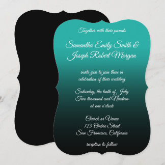 Turquoise Black Ombre Elegant Calligraphy Wedding Kaart