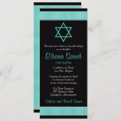 Turquoise Black Polka Dot Bat Mitzvah Uitnodiging (Voorkant / Achterkant)