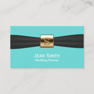 Turquoise Black Ribbon Wedding Event Planning Visitekaartje
