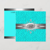 Turquoise Black Silver Jewel 21st Birthday Party Kaart (Voorkant / Achterkant)