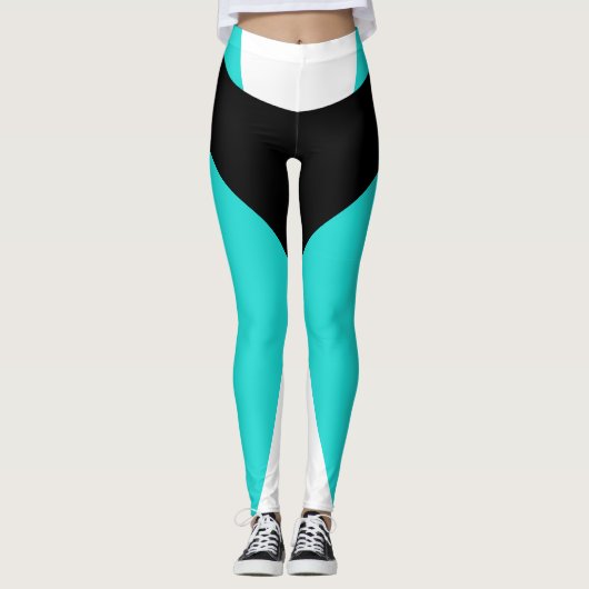 Turquoise Black Sports Pants Slimme Vette werkout Leggings (Voorkant)