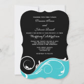 Turquoise Black Swirl Bracket Wedding Invites Kaart (Voorkant)