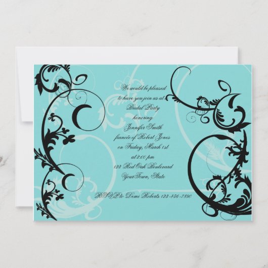Turquoise Black Swirl Bridal Shower Kaart (Voorkant)