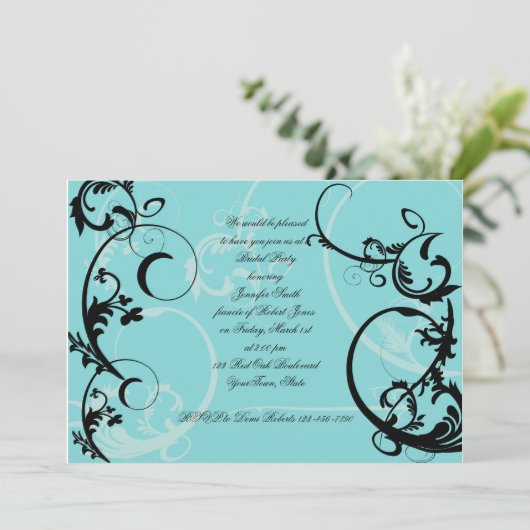 Turquoise Black Swirl Bridal Shower Kaart (Staand voorkant)