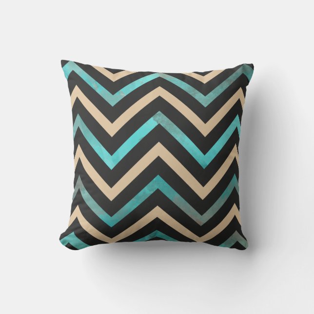 Turquoise Black Tan Chevron Kussen (Voorkant)