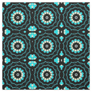 Turquoise & Black Trendy Floral Geometric Pattern Stof