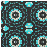 Turquoise & Black Trendy Floral Geometric Pattern Stof (Close Up)