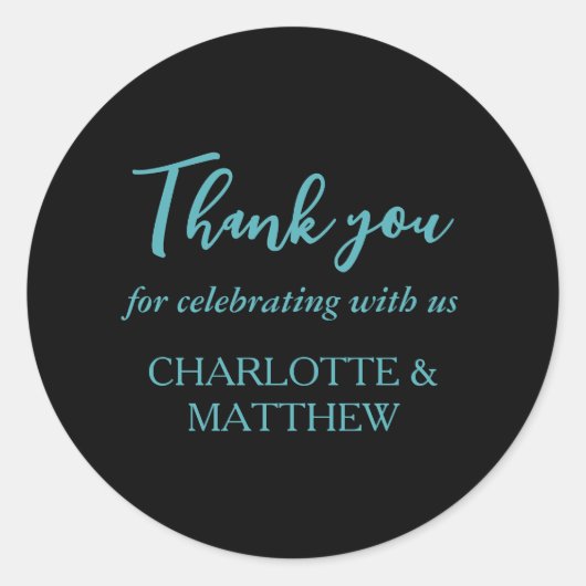 Turquoise & Black Wedding Classic Round Sticker (Voorkant)