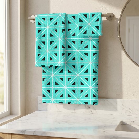 Turquoise Black & White Chic Geometric Pattern Bad Handdoek