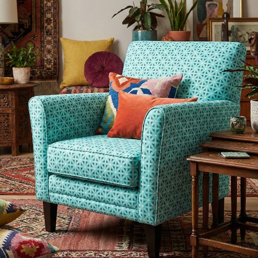 Turquoise Black & White Chic Geometric Pattern Stof