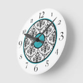 Turquoise Black & White Damask Elegant Ronde Klok (Hoek)