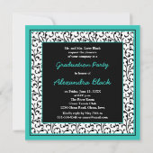 Turquoise Black White Floral Photo Afstuderen Kaart (Achterkant)