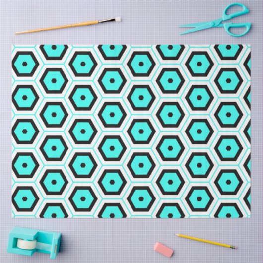 Turquoise Black White Honeycomb Geometric Pattern Tissuepapier (Craft)