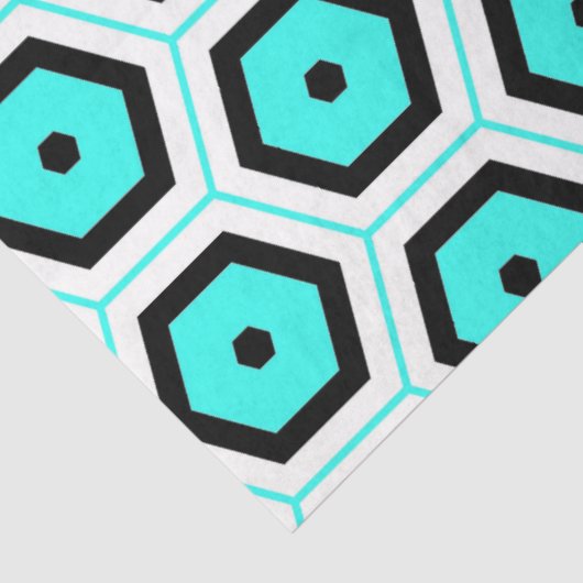 Turquoise Black White Honeycomb Geometric Pattern Tissuepapier (Detail)