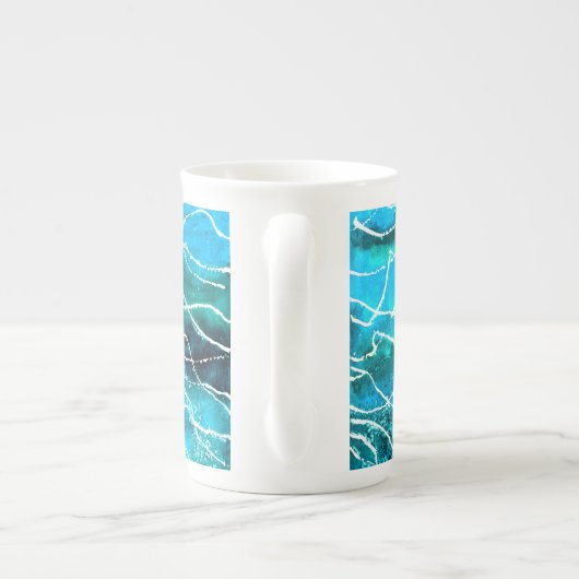 Turquoise, Black, White 'Waves' Bone China Mok (Achterkant)
