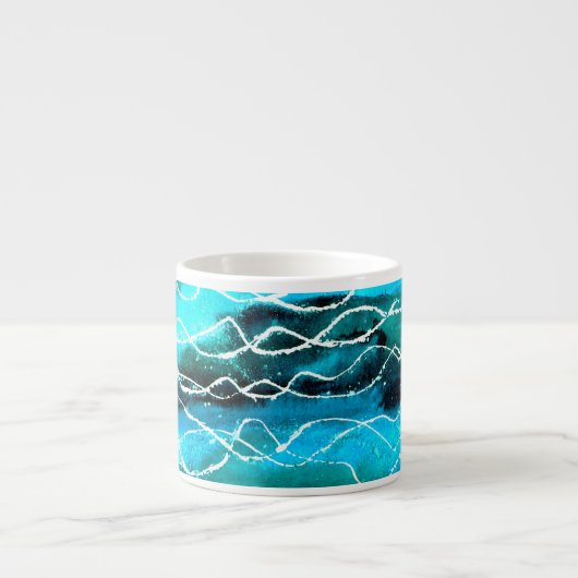 Turquoise, Black, White 'Waves' Espresso Mok (Voorkant)