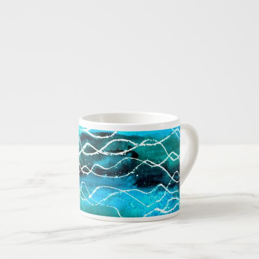 Turquoise, Black, White 'Waves' Espresso Mok (Voorkant rechts)