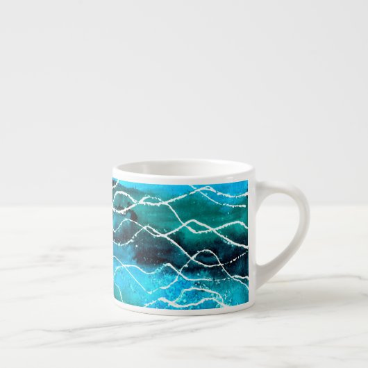Turquoise, Black, White 'Waves' Espresso Mok (Rechts)