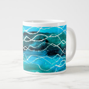 Turquoise, Black, White 'Waves' Jumbo Mok
