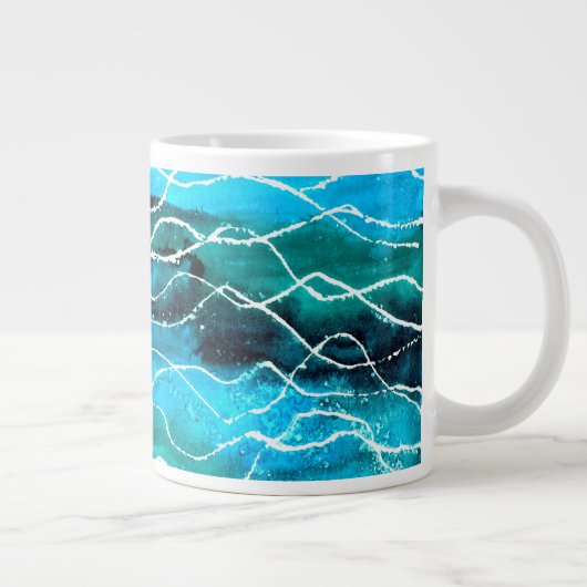 Turquoise, Black, White 'Waves' Jumbo Mok (Rechts)