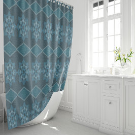 Turquoise Blad bloemenachthoek en diagonaal Douchegordijn