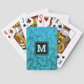Turquoise blad patroon vet monogram type modern pokerkaarten (Achterkant)