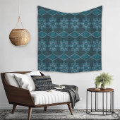 Turquoise Bladerig bloemvormig achthoekig en diago Wandkleed