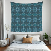 Turquoise Bladerig bloemvormig achthoekig en diago Wandkleed