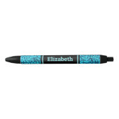 Turquoise bladpatroon aangepaste naam modern zwarte inkt pen (Voorkant)