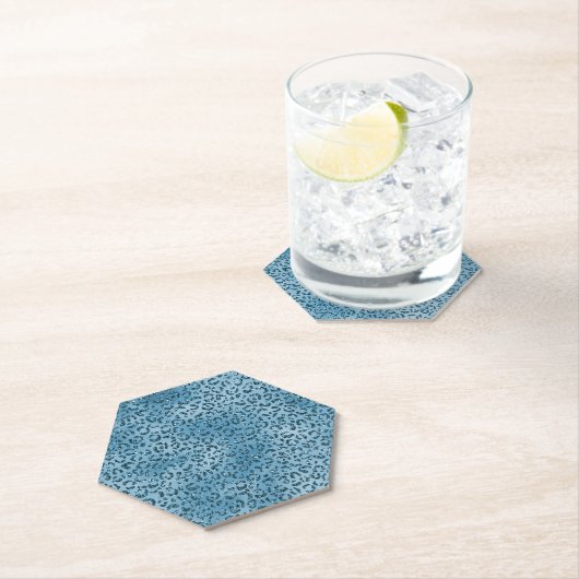 Turquoise Blau Glitter Luipaardprint Kartonnen Onderzetters (Insitu)