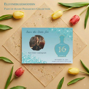 Turquoise Blau Glitter Paris Geur Studio Sweet 16 Save The Date