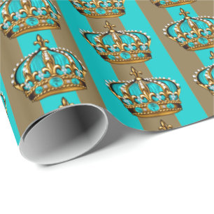 Turquoise Blau Gouden Prinsenkroon Cadeaupapier