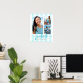 Turquoise Blau Grad 3 Foto Glitter Script Strepen Poster (Thuiskantoor)