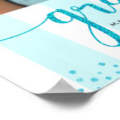 Turquoise Blau Grad 3 Foto Glitter Script Strepen Poster (Hoek)