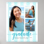 Turquoise Blau Grad 3 Foto Glitter Script Strepen Poster (Voorkant)